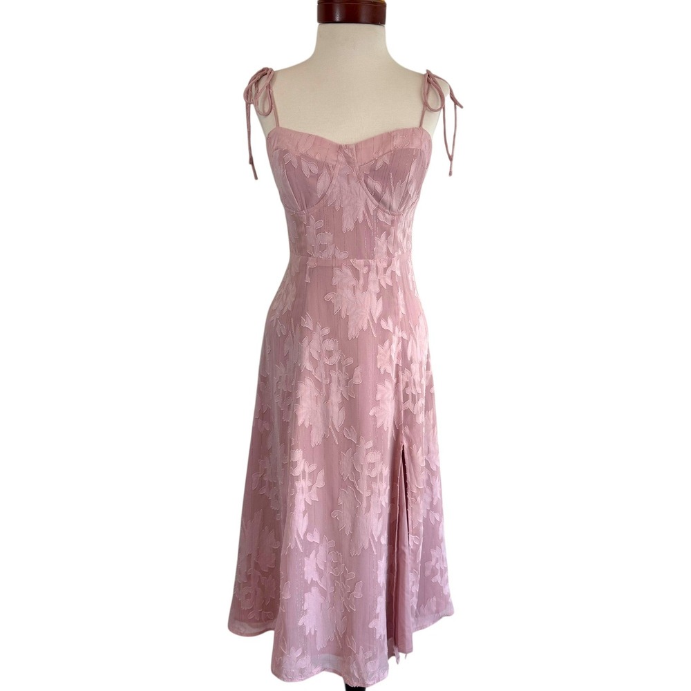 Lulus Floral Midi Dress Mauve Pink Burnout Metallic Romantic Coquette Size M